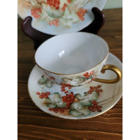 Silesia Germany Porcelain Hand Painted gooseberries Trio set - Picture 2 of 7